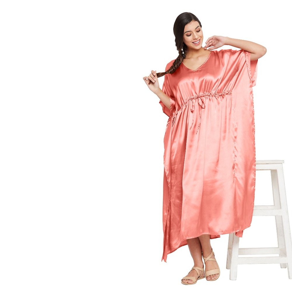 Riara Fashion Full Length Dress with Drawstring for Womens Satin Kaftan NIghty - Picture 6 of 6